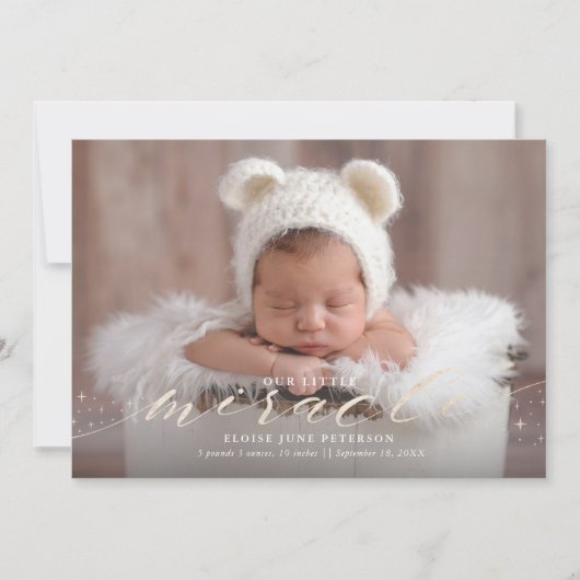 Little Mirakel Faux Foil Premie Birth Announement Aankondiging (Voorkant)