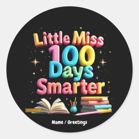 Little Miss 100 Days Smarter viert 100 dagen Ronde Sticker (Voorkant)