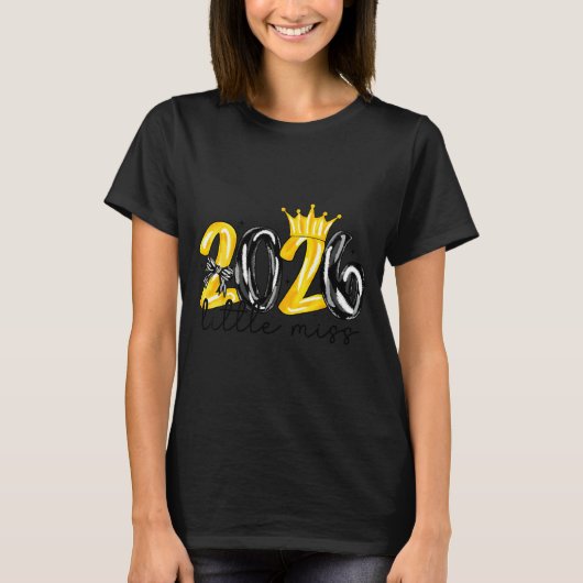 Little Miss 2026 Coquette Bow Crown Happy New Year T-shirt (Voorkant)