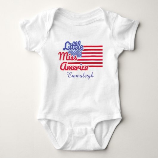 Little Miss America Flag Typography Girl Custom Romper (Voorkant)