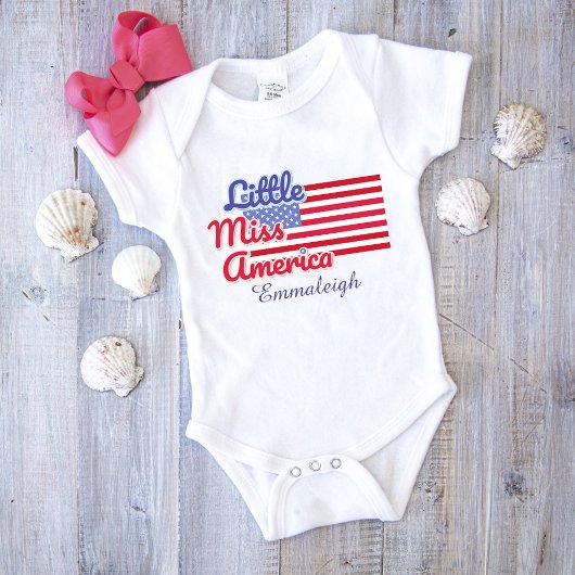 Little Miss America Flag Typography Girl Custom Romper