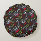 Little Miss Bad | Zwart, rood en geel patroon Rond Kussen (Achterkant)