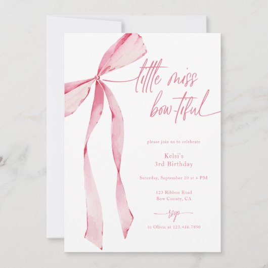 Little Miss Bowtiful Waterverf Roze Verjaardag Kaart (Voorkant)