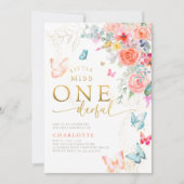 Little Miss Butterfly Girl 1e verjaardagsfeestje Kaart (Voorkant)