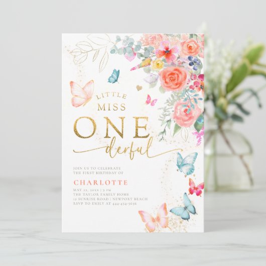 Little Miss Butterfly Girl 1e verjaardagsfeestje Kaart (Staand voorkant)