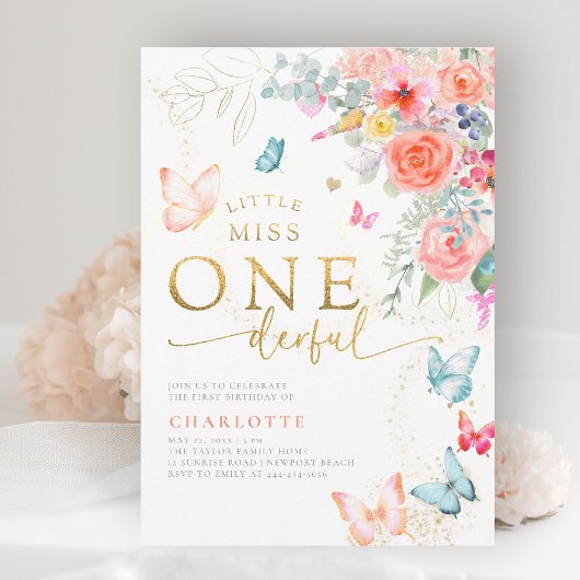 Little Miss Butterfly Girl 1e verjaardagsfeestje Kaart