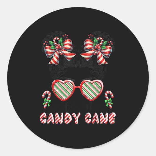 Little Miss Candy Cane Christmas Messy Bun Toddler Ronde Sticker (Voorkant)