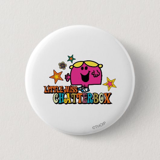Little Miss Chatterbox en kleurrijke sterren Ronde Button 5,7 Cm (Voorkant)