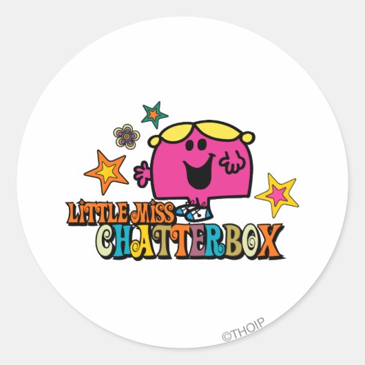 Little Miss Chatterbox en kleurrijke sterren Ronde Sticker (Voorkant)