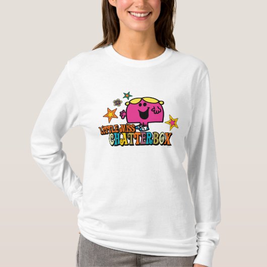 Little Miss Chatterbox en kleurrijke sterren T-shirt (Voorkant)