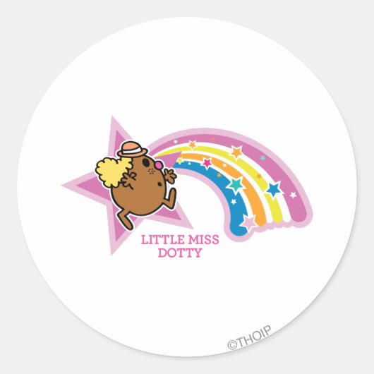 Little Miss Dotty | Regenbogen achtervolgen Ronde Sticker (Voorkant)