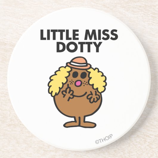 Little Miss Dotty | zwarte belettering Zandsteen Onderzetter (Voorkant)
