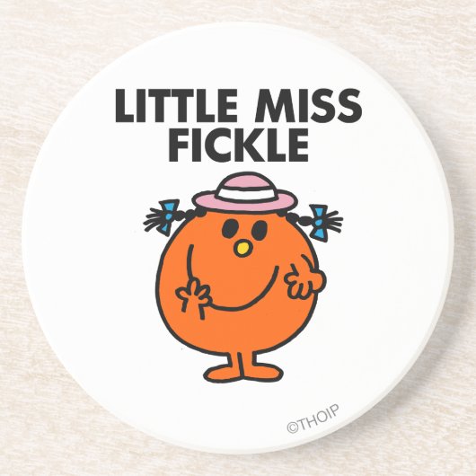 Little Miss Fickle | zwarte belettering Zandsteen Onderzetter (Voorkant)