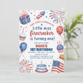Little Miss Firecracker 4 juli 1e verjaardag Kaart (Staand voorkant)