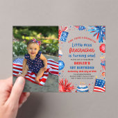 Little Miss Firecracker 4th van 1 juli Verjaardag Acryl Uitnodigingen (Insitu (Draagbaar))
