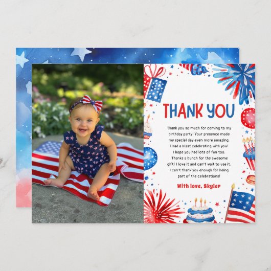 Little Miss Firecracker 4th van 1 juli verjaardag Bedankkaart (Voorkant / Achterkant)