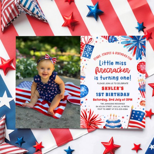 Little Miss Firecracker 4th van 1 juli Verjaardag Kaart