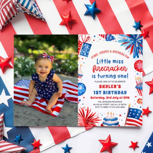 Little Miss Firecracker 4th van 1 juli Verjaardag Kaart