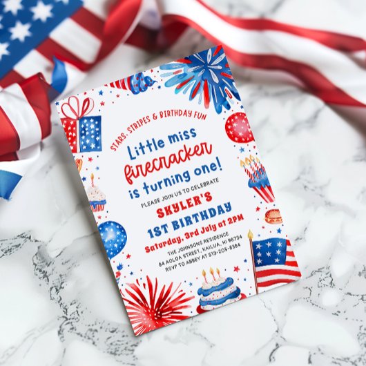 Little Miss Firecracker 4th van 1 juli Verjaardag Kaart