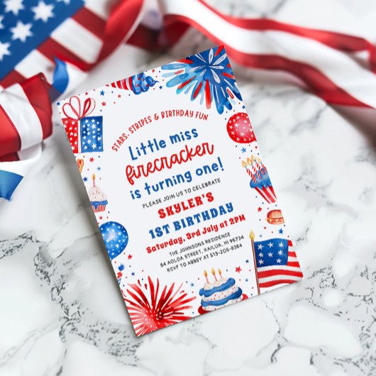 Little Miss Firecracker 4th van 1 juli Verjaardag Kaart
