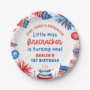 Little Miss Firecracker 4th van 1 juli Verjaardag Papieren Bordje