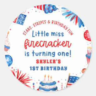 Little Miss Firecracker 4th van 1 juli Verjaardag Ronde Sticker