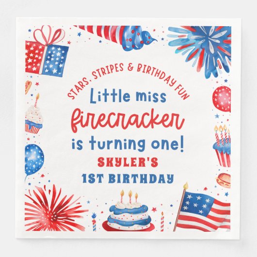 Little Miss Firecracker 4th van 1 juli Verjaardag Servet (Voorkant)