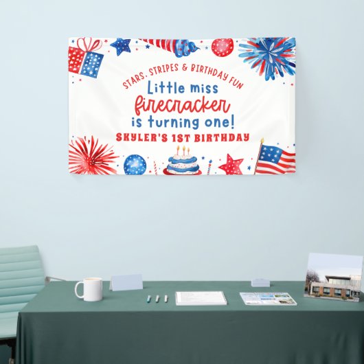 Little Miss Firecracker 4th van 1 juli Verjaardag Spandoek (Beurs)
