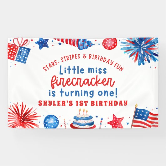 Little Miss Firecracker 4th van 1 juli Verjaardag Spandoek (Horizontaal)