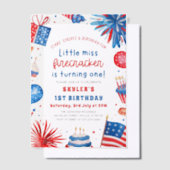 Little Miss Firecracker 4th van 1 juli Verjaardag Vellum Uitnodigingen (Offset)