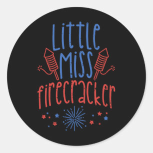 Little Miss Firecracker Grappig 4th of July Patrio Ronde Sticker
