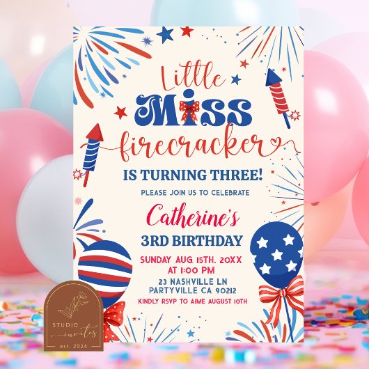 Little Miss Firecracker Patriottische Verjaardag Kaart