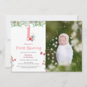 Little Miss First Spring Floral 1e Verjaardag Foto Kaart (Voorkant)