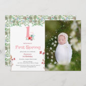 Little Miss First Spring Floral 1e Verjaardag Foto Kaart (Voorkant / Achterkant)