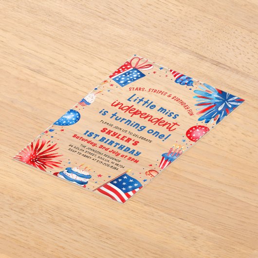 Little Miss Independent 4th van 1 juli Verjaardag Acryl Uitnodigingen (Laagn)