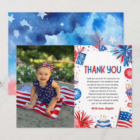 Little Miss Independent 4th van 1 juli Verjaardag Bedankkaart (Voorkant / Achterkant)