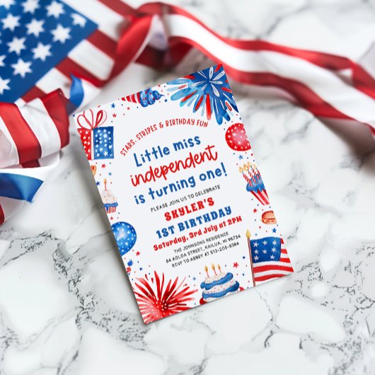 Little Miss Independent 4th van 1 juli Verjaardag Kaart