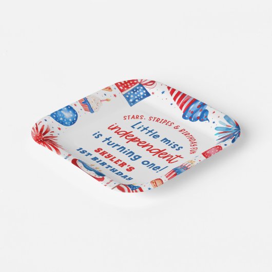Little Miss Independent 4th van 1 juli Verjaardag Papieren Bordje (Gebogen)