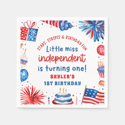 Little Miss Independent 4th van 1 juli Verjaardag Servet (Voorkant)