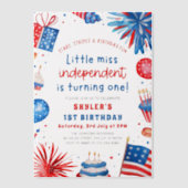 Little Miss Independent 4th van 1 juli Verjaardag Vellum Uitnodigingen (Voorkant)