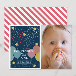 Little Miss Independent Fireworks Foto Birthday Kaart