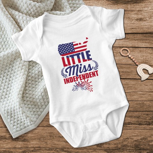 Little Miss Independent Red White Blue jul Girl Romper