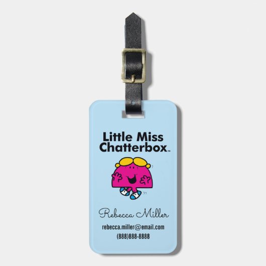 Little Miss | Kleine Miss Chatterbox is zo schatti Bagagelabel (Voorkant verticaal)