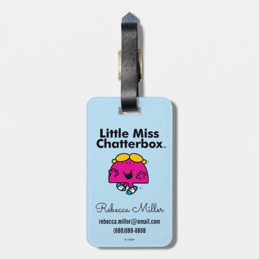Little Miss | Kleine Miss Chatterbox is zo schatti Bagagelabel (Achterkant verticaal)