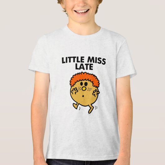 Little Miss Late | zwarte belettering Tri-Blend Shirt (Voorkant)