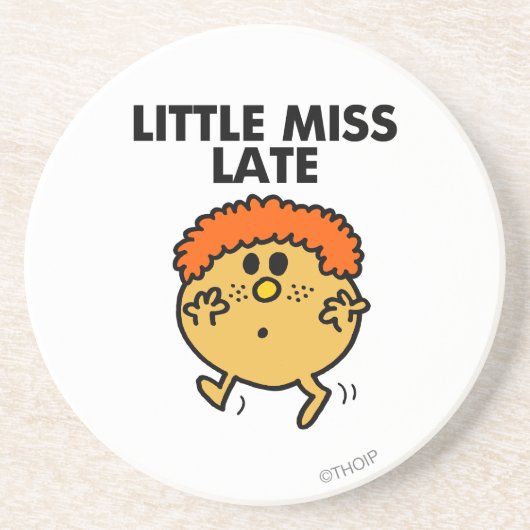 Little Miss Late | zwarte belettering Zandsteen Onderzetter (Voorkant)