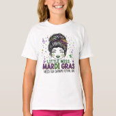 "Little Miss Mardi Gras" , Messy Bun Carnival  T-shirt (Voorkant)
