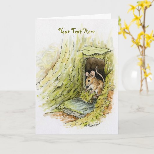 Little Miss Mouse - aanpasbare tekst Kaart (Gele Bloem)