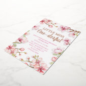 Little Miss One-derful 1e verjaardag roze bloemen Folie Uitnodiging (Gedraaid)