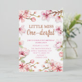 Little Miss One-derful 1e verjaardag roze bloemen Folie Uitnodiging (Staand Voorkant)